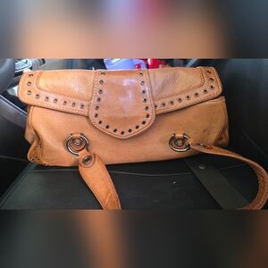 Michael Kors Tan Leather Clutch with Metal Accents